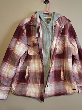 Natural Reflections Burgundy Plaid Jacket with Gray Hooded Liner